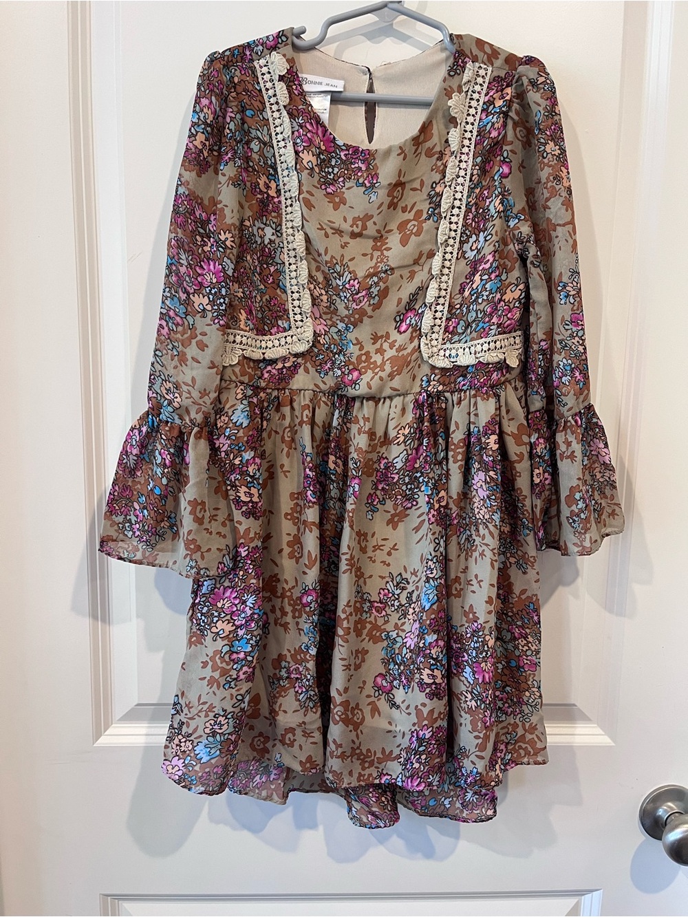 Bonnie Jean Floral Dress in Brown, Pink, Blue